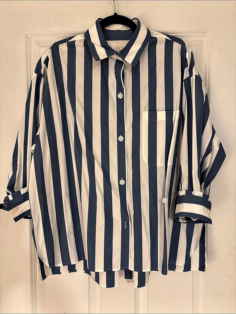 TWP The Next Morning Shirt Striped Cotton Shirt Blue & Cream Size XS/S